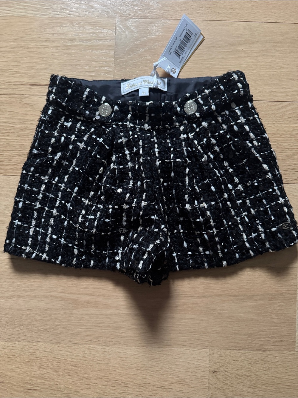 Tartine et Chocolat Black & White Tweed Sequin Girls' Dress Shorts